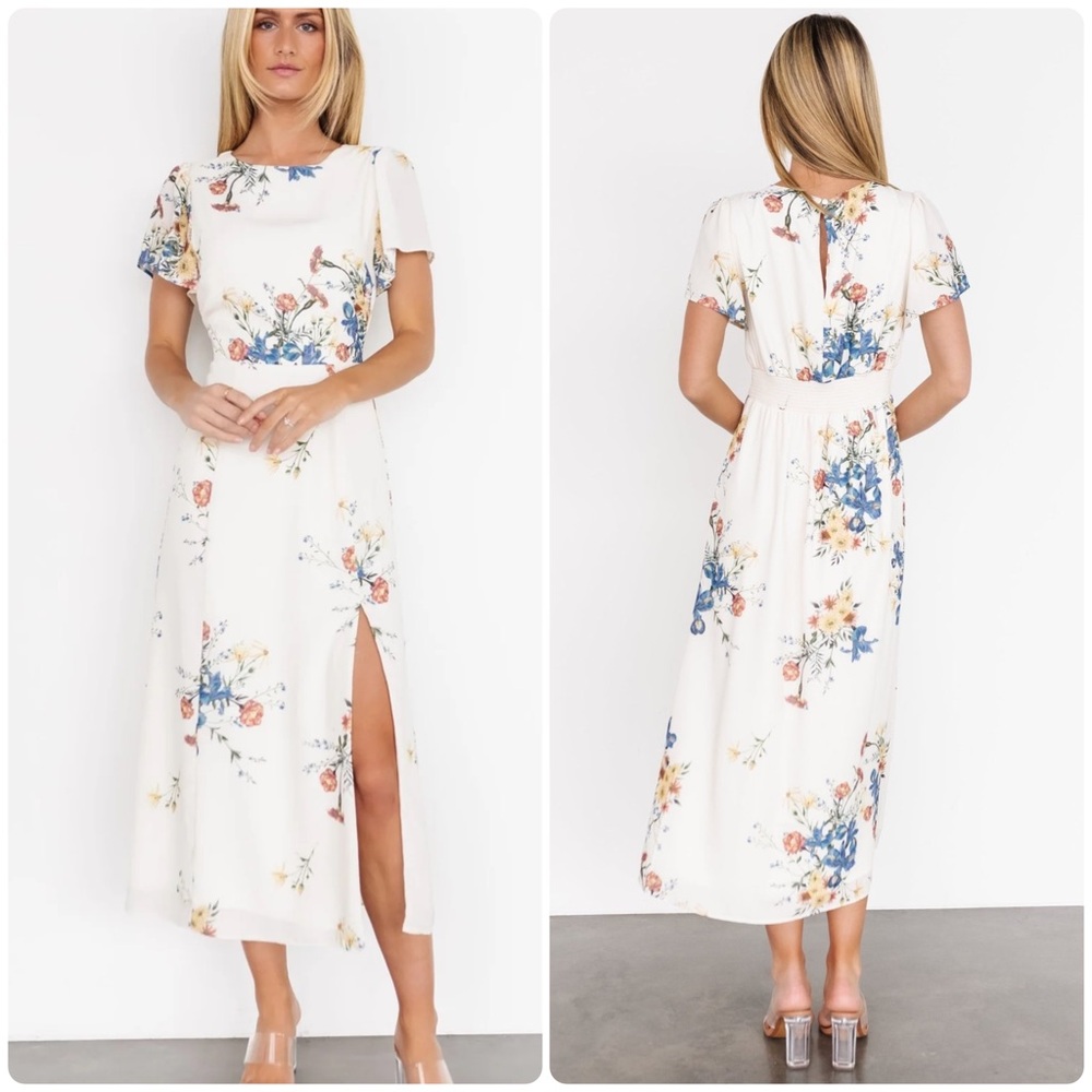 Baltic Born Kirsten Midi Dress Cream Floral Print